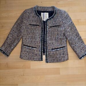 Tweed Blue Knitted Jacket Women Small Hookeye close Pockets Church Wedding Guest